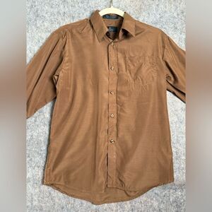 Vittorino Signature Shirt Men's Large (14-16) Brown Polyester Casual Button-Up